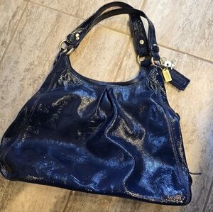 Coach Maggie Large Navy Cobalt Blue Patent Leather Large Hobo Purse